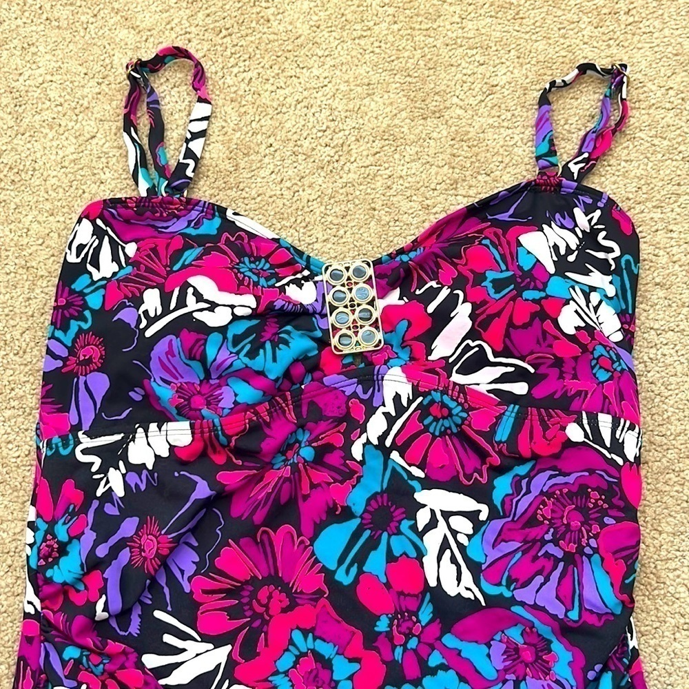 Anne Cole Floral Adjustable Straps One Piece Swimsuit - NWOT - Picture 2 of 8